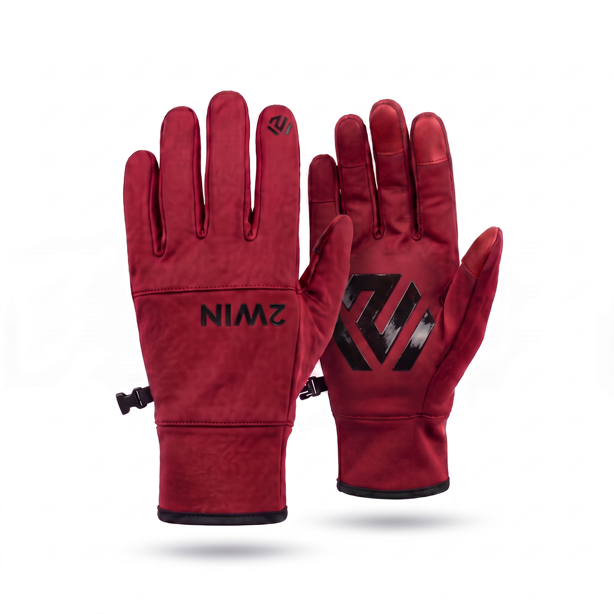 2WIN Red Driving Gloves — red pair with black 2WIN wordmark