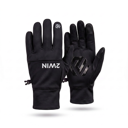 2WIN Driving Gloves — black pair, reflective wordmark and glossy hexagon palm