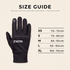 2WIN Driving Gloves size guide — measure across the widest part of your palm, thumb excluded. XS 7.0-7.5cm, S 7.5-8.5cm, M 8.5-9.5cm, L 9.5-10.5cm, XL 10.5-11.5cm