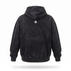 2WIN Smiley Hoodie in washed black — back view with the 2WIN icon between the shoulders