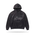2WIN Smiley Hoodie in washed black with raw-edge 2WIN arc appliqué