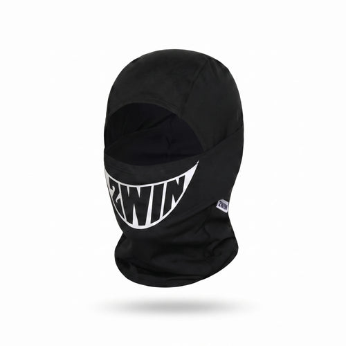 2WIN Smiley Ski Mask — black balaclava with the white 2WIN grin print