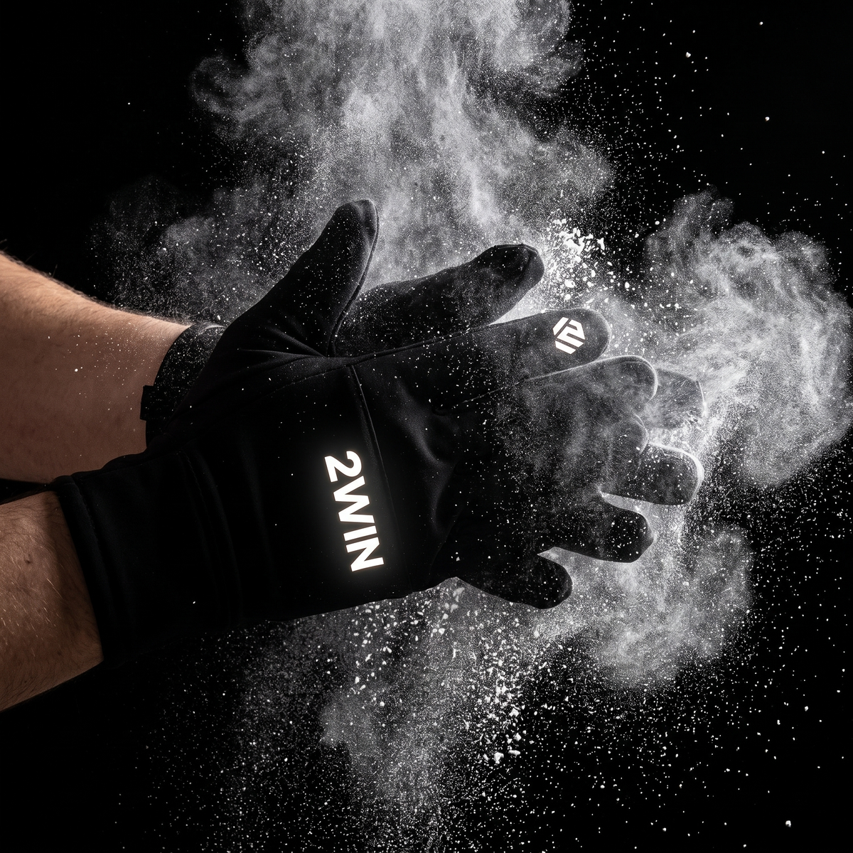 2WIN gloves clapping with chalk dust burst on black