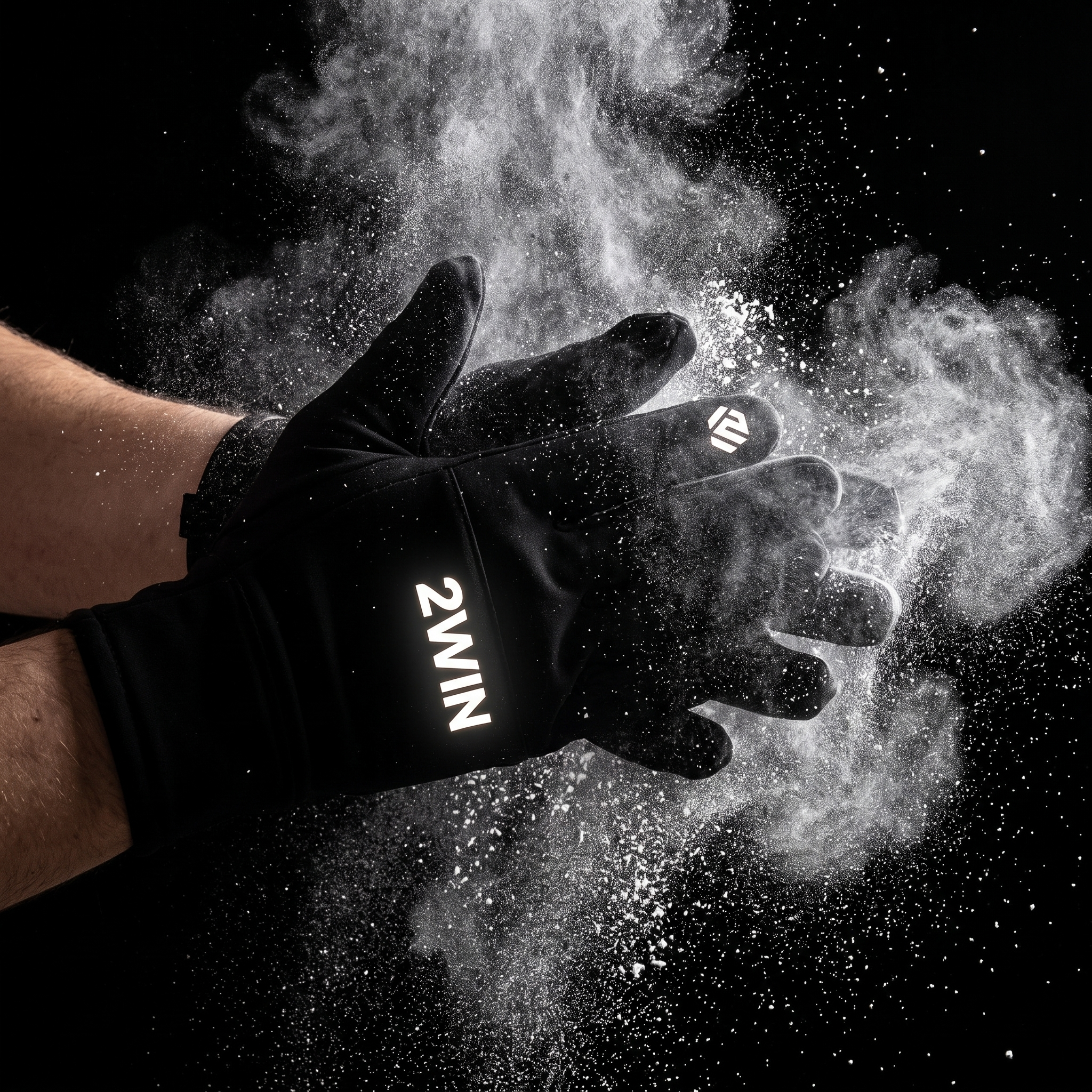 2WIN gloves clapping with chalk dust burst on black