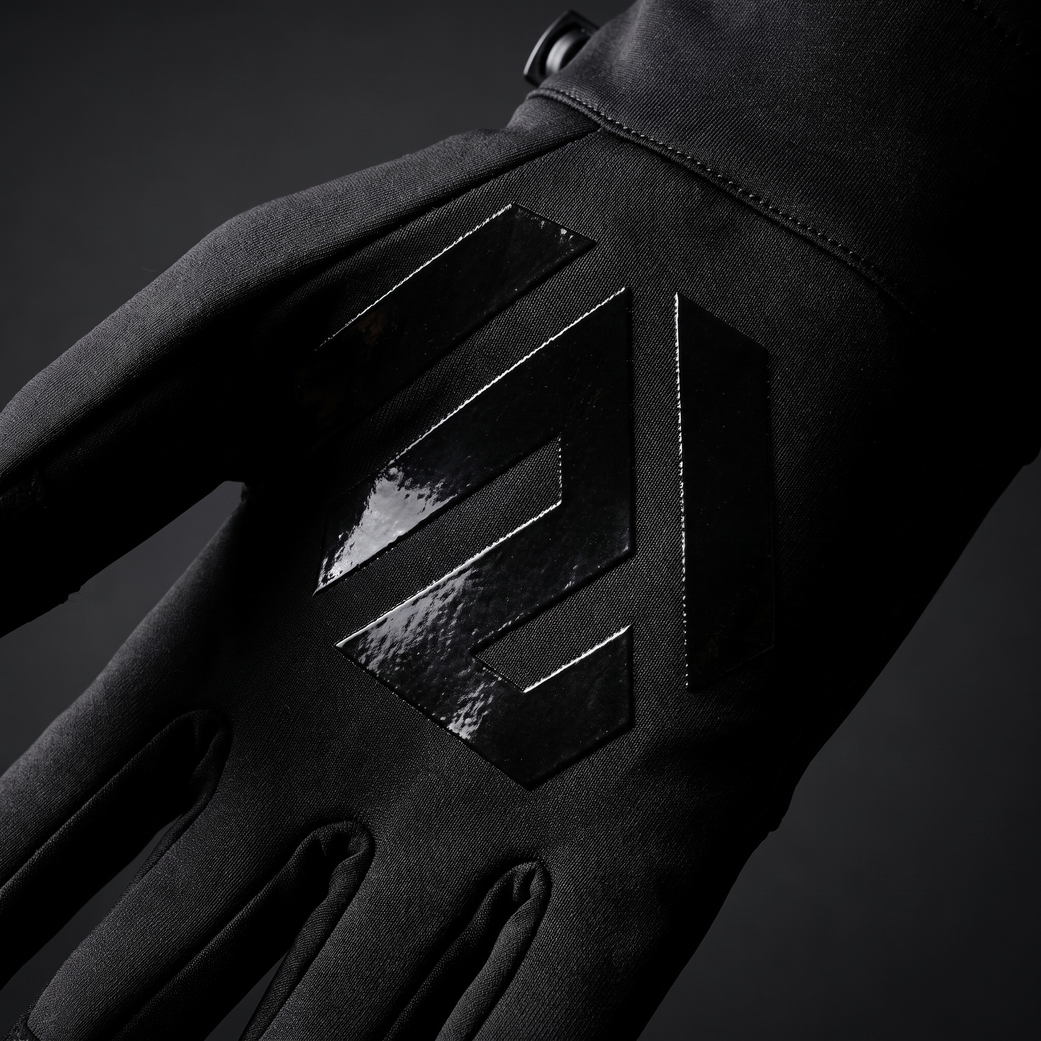 2WIN glove palm macro — glossy silicone hexagon grip, correct orientation